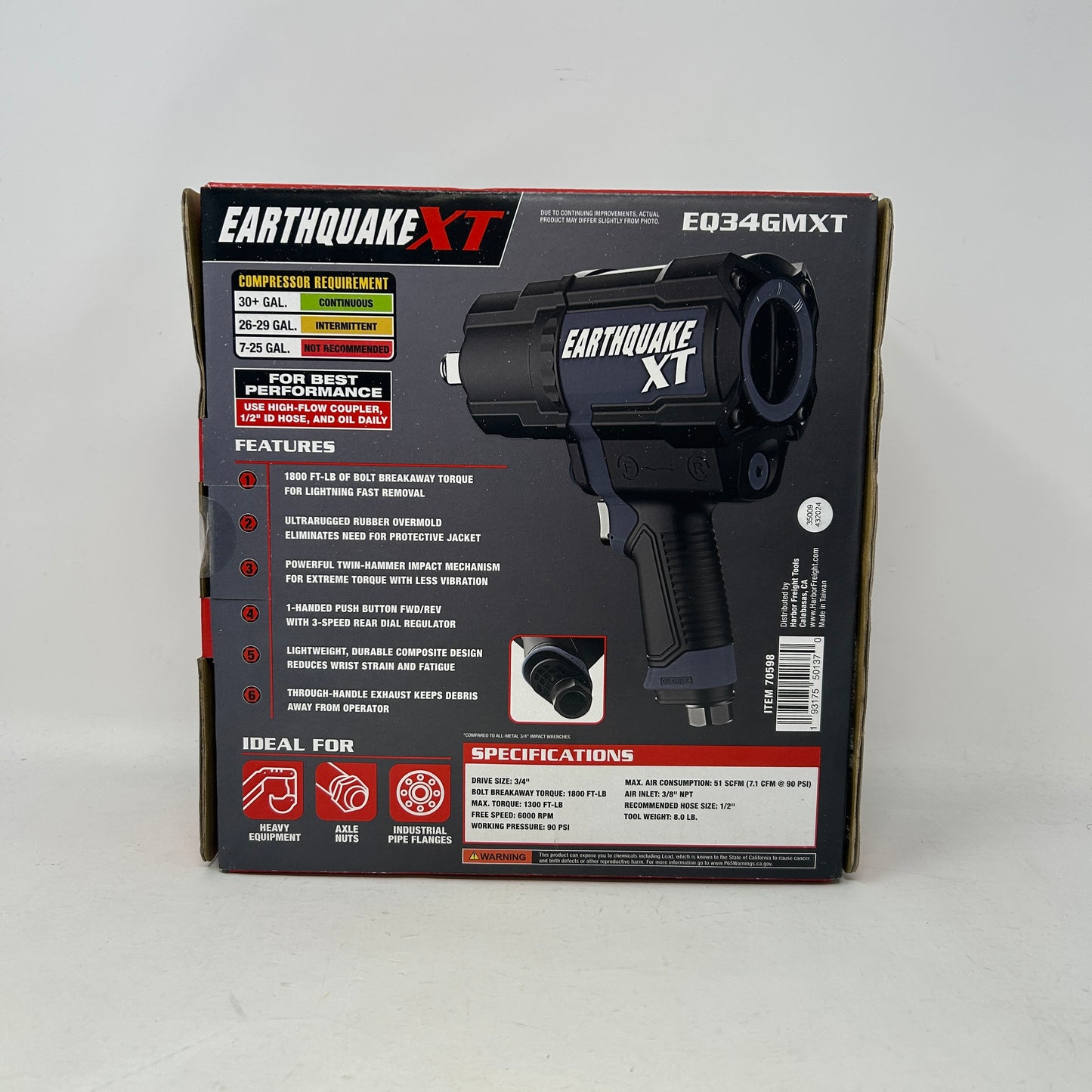 New Earthquake XT 3/4" Composite Air Impact Wrench - 1800 ft-lbs Torque
