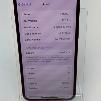 Factory Unlocked Apple iPhone 13 Mini 128GB Product Red MLK33X/A