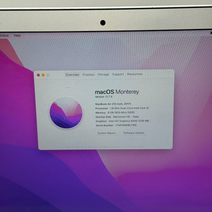 2017 Apple MacBook Air 13.3" i5 1.8GHz 4GB RAM 128GB SSD Silver A1466