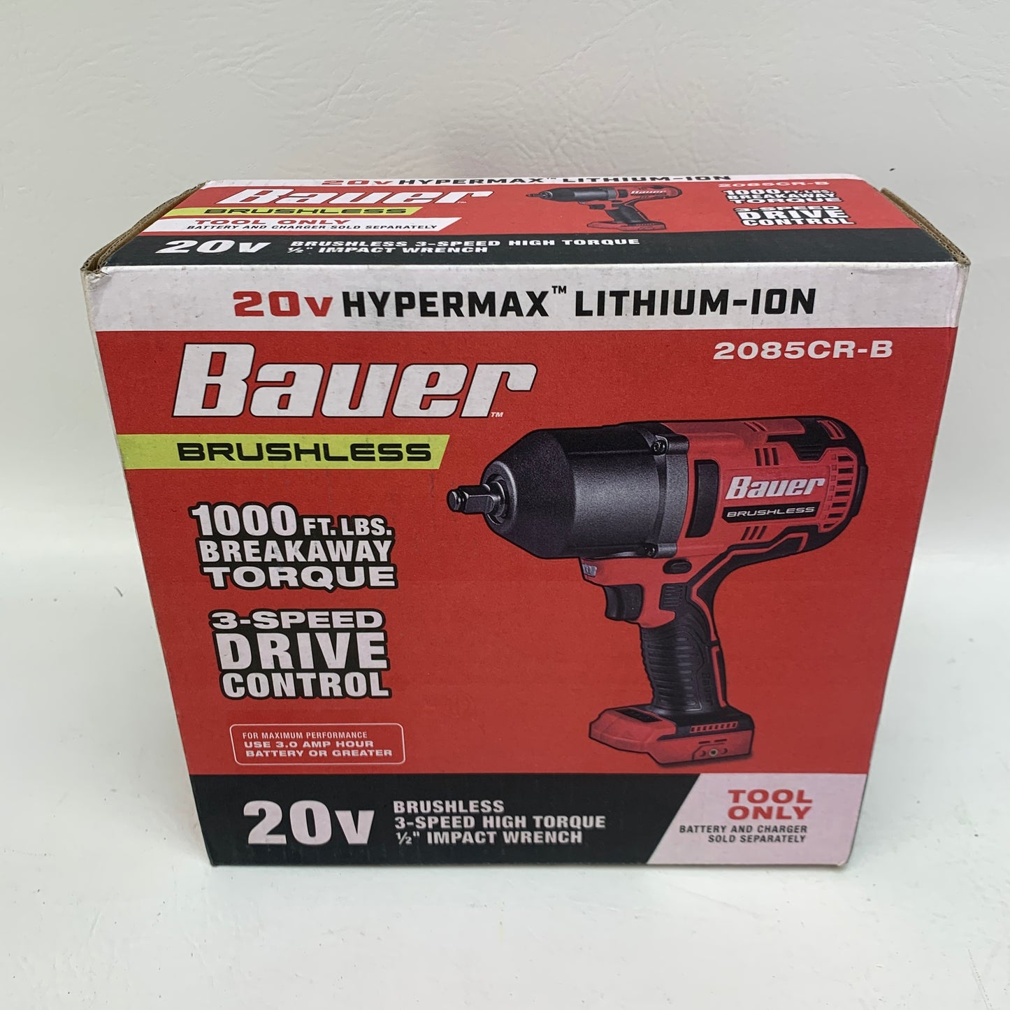 New Bauer 20V 1/2" Brushless Cordless High Torque Impact Wrench 2085CR-B