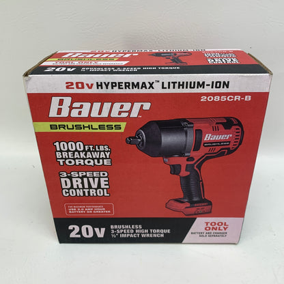 New Bauer 20V 1/2" Brushless Cordless High Torque Impact Wrench 2085CR-B