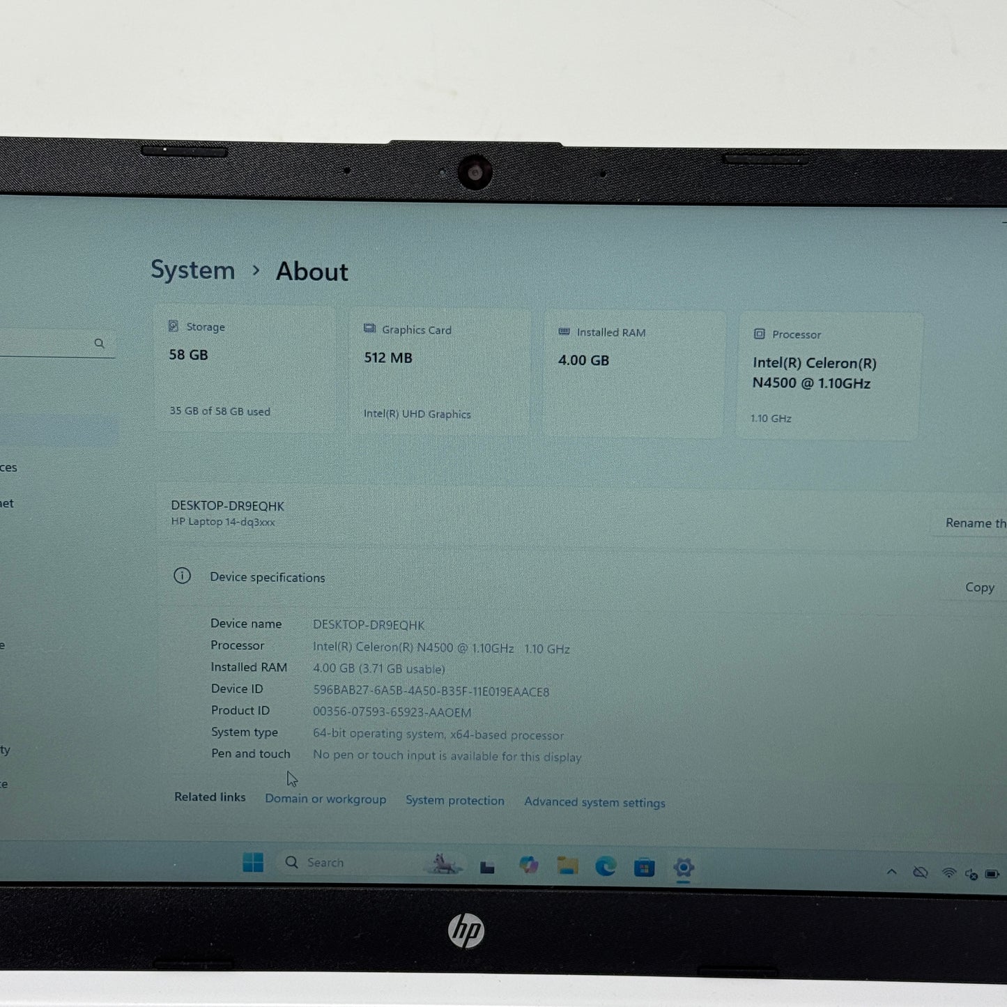HP Laptop 14-DQ3000DX Celeron N4500 1.1GHz 4GB RAM 64GB SD