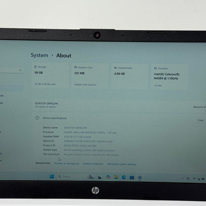 HP Laptop 14-DQ3000DX Celeron N4500 1.1GHz 4GB RAM 64GB SD