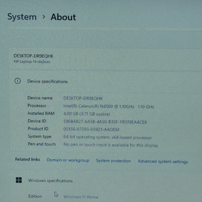 HP Laptop 14-DQ3000DX Celeron N4500 1.1GHz 4GB RAM 64GB SD