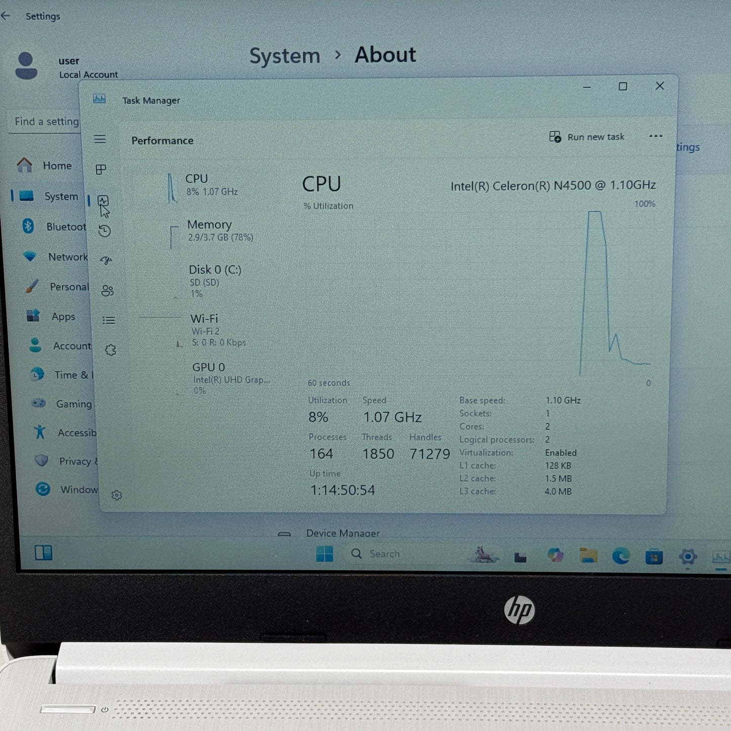 HP Laptop 14-DQ3000DX Celeron N4500 1.1GHz 4GB RAM 64GB SD