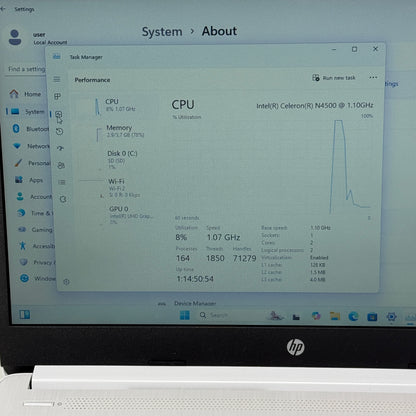 HP Laptop 14-DQ3000DX Celeron N4500 1.1GHz 4GB RAM 64GB SD