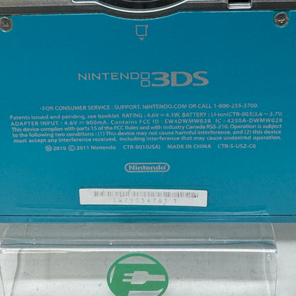 Nintendo 3DS Handheld Game Console CTR-001 Aqua Blue