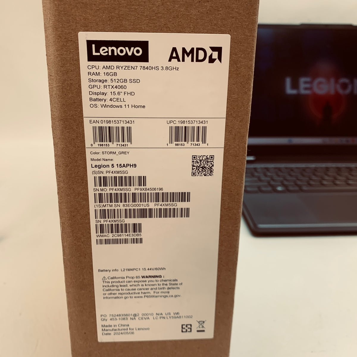 Lenovo Legion 5 15APH9 15.6" Ryzen 7 7840HS 3.8GHz 16GB RAM 512GB SSD GeForce 