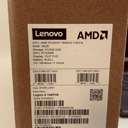 Lenovo Legion 5 15APH9 15.6" Ryzen 7 7840HS 3.8GHz 16GB RAM 512GB SSD GeForce 
