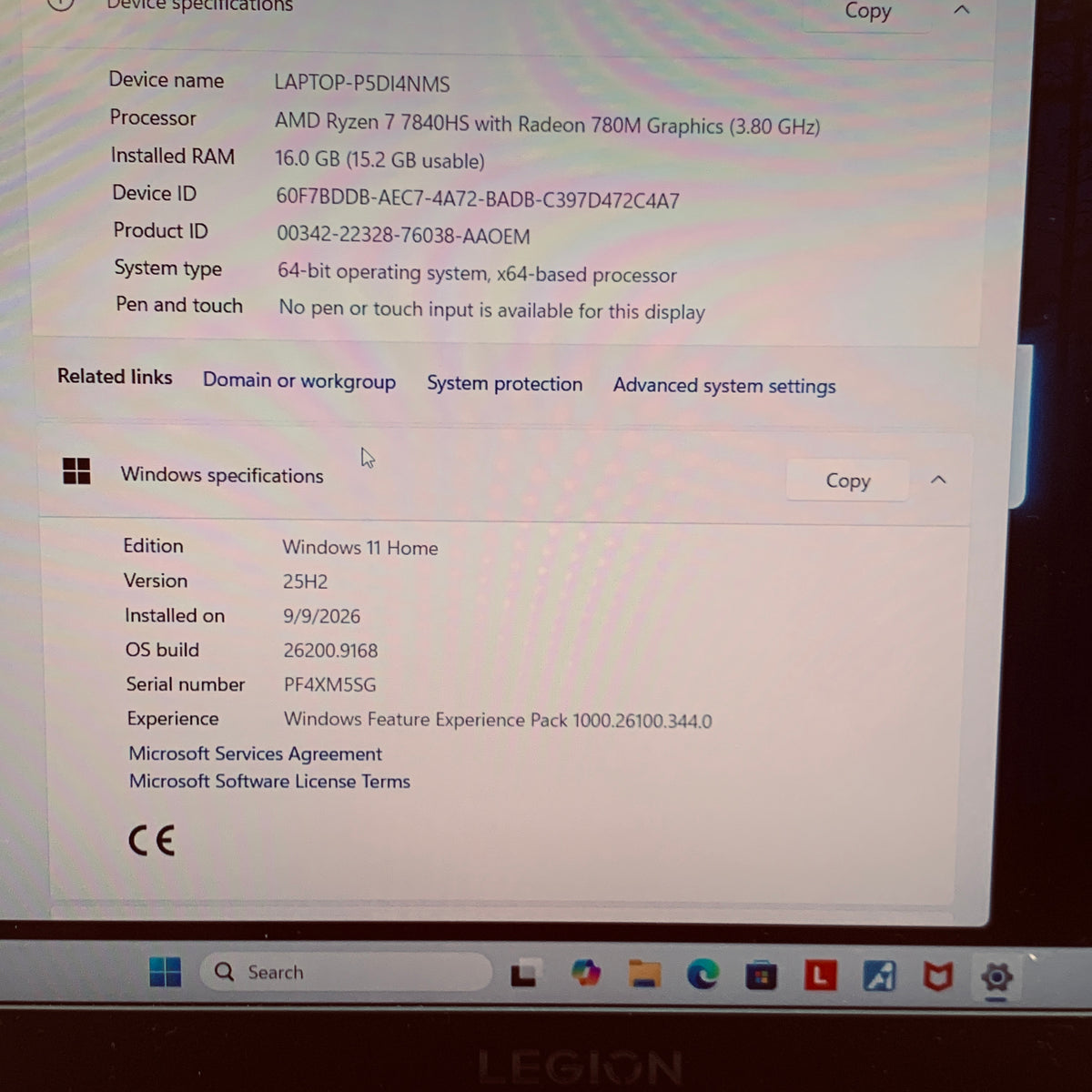 Lenovo Legion 5 15APH9 15.6" Ryzen 7 7840HS 3.8GHz 16GB RAM 512GB SSD GeForce 