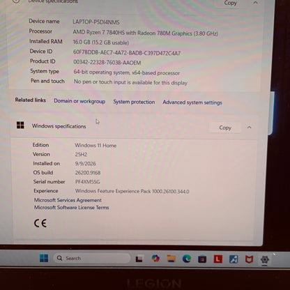 Lenovo Legion 5 15APH9 15.6" Ryzen 7 7840HS 3.8GHz 16GB RAM 512GB SSD GeForce 