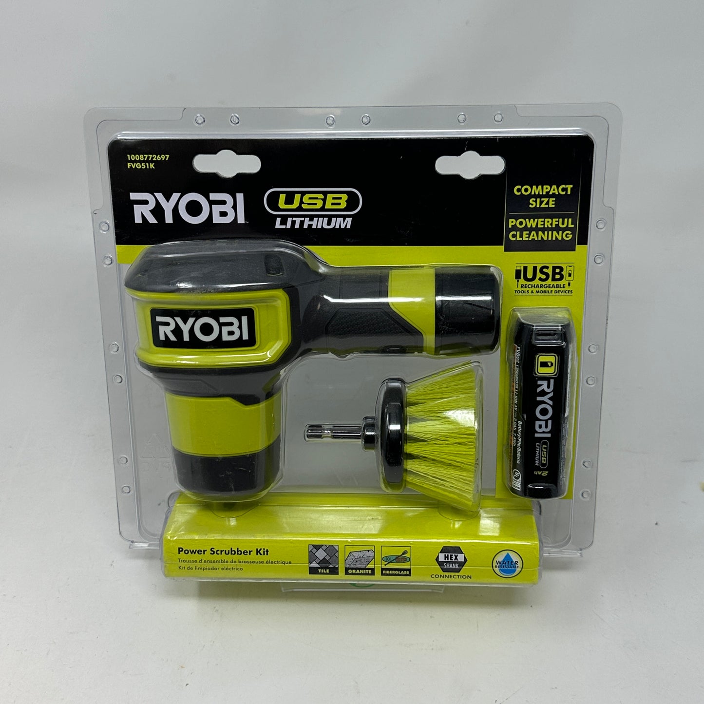 New Ryobi Compact Scrubber Kit FVG51K w/2.0 Ah Battery