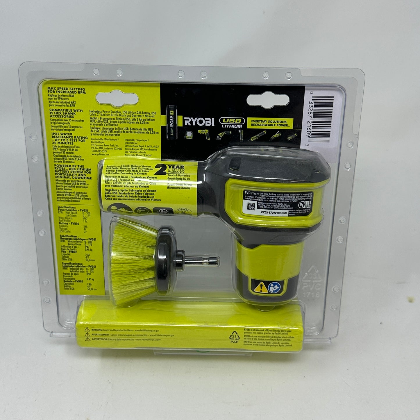 New Ryobi Compact Scrubber Kit FVG51K w/2.0 Ah Battery