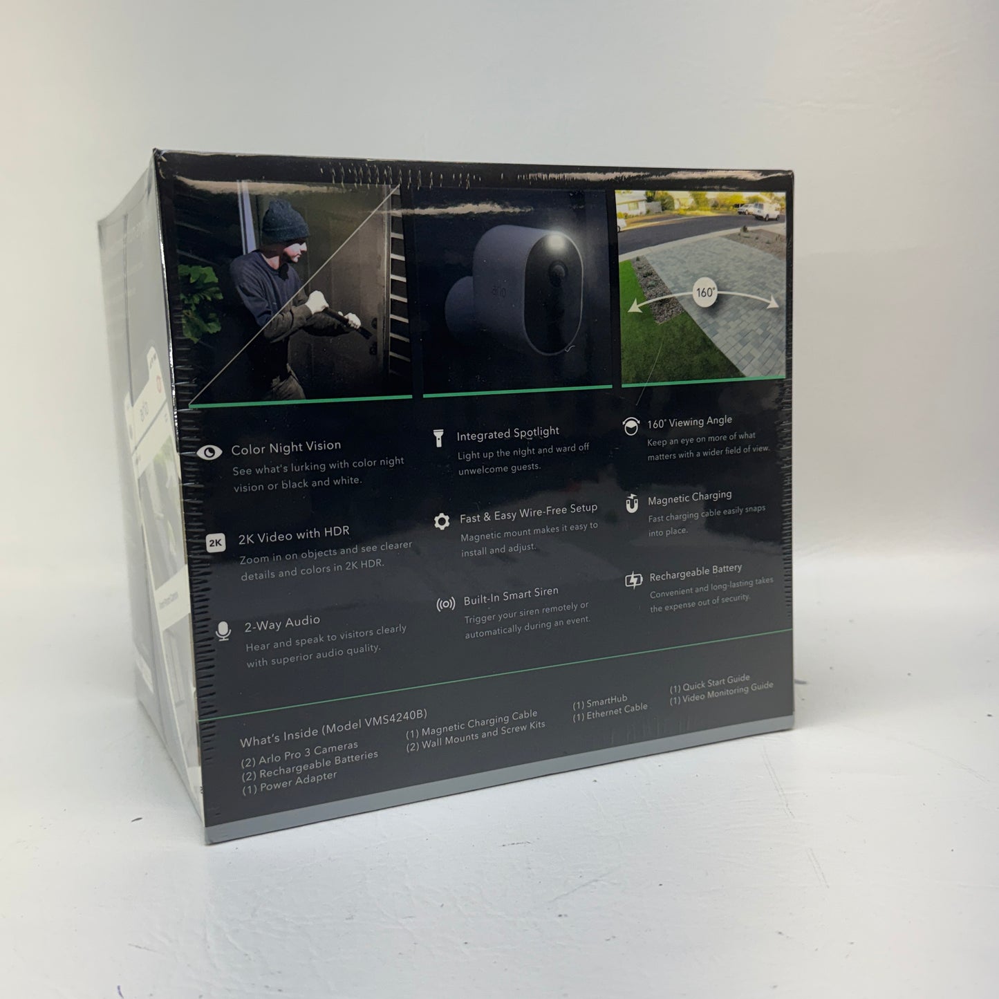 New Arlo Pro 3 VMS4240B-100NAS 2-Camera Security System 2K HDR Wireless Black