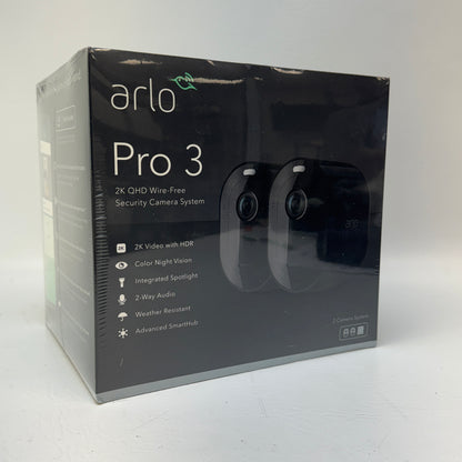 New Arlo Pro 3 VMS4240B-100NAS 2-Camera Security System 2K HDR Wireless Black