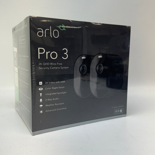 New Arlo Pro 3 VMS4240B-100NAS 2-Camera Security System 2K HDR Wireless Black