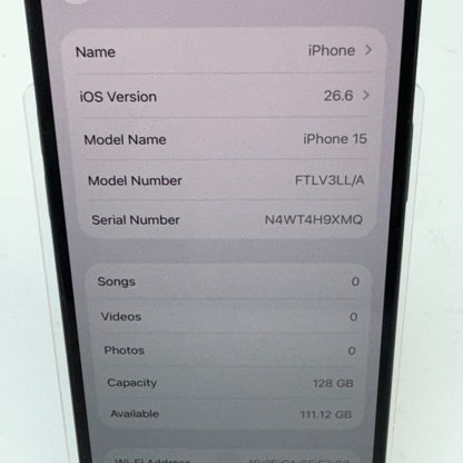 Factory Unlocked Apple iPhone 15 128GB Black FTLV3LL/A