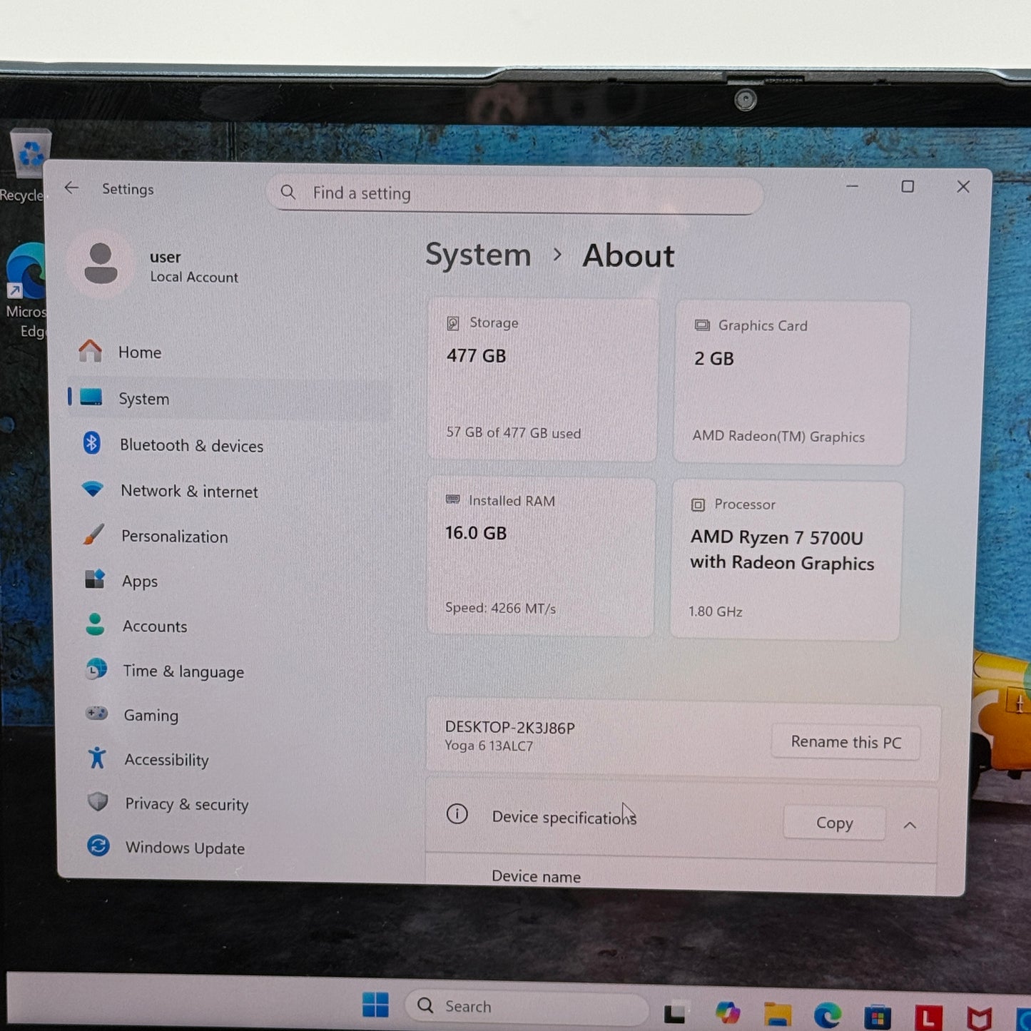 Lenovo Yoga 6 2-in-1 13ALC7 13.3" Ryzen 7 5700U 1.8GHz 16GB RAM 512GB SSD