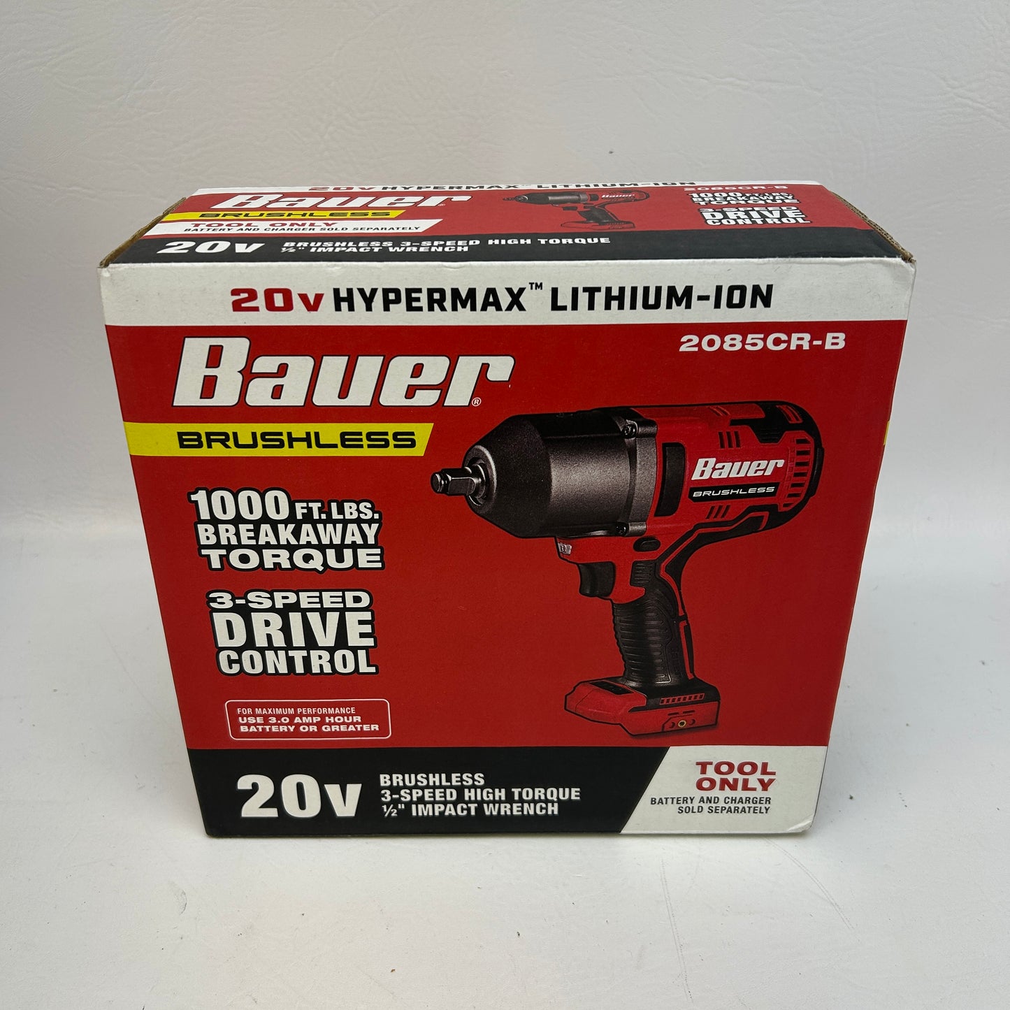 New Bauer 20V 1/2" Brushless Cordless High Torque Impact Wrench 2085CR-B