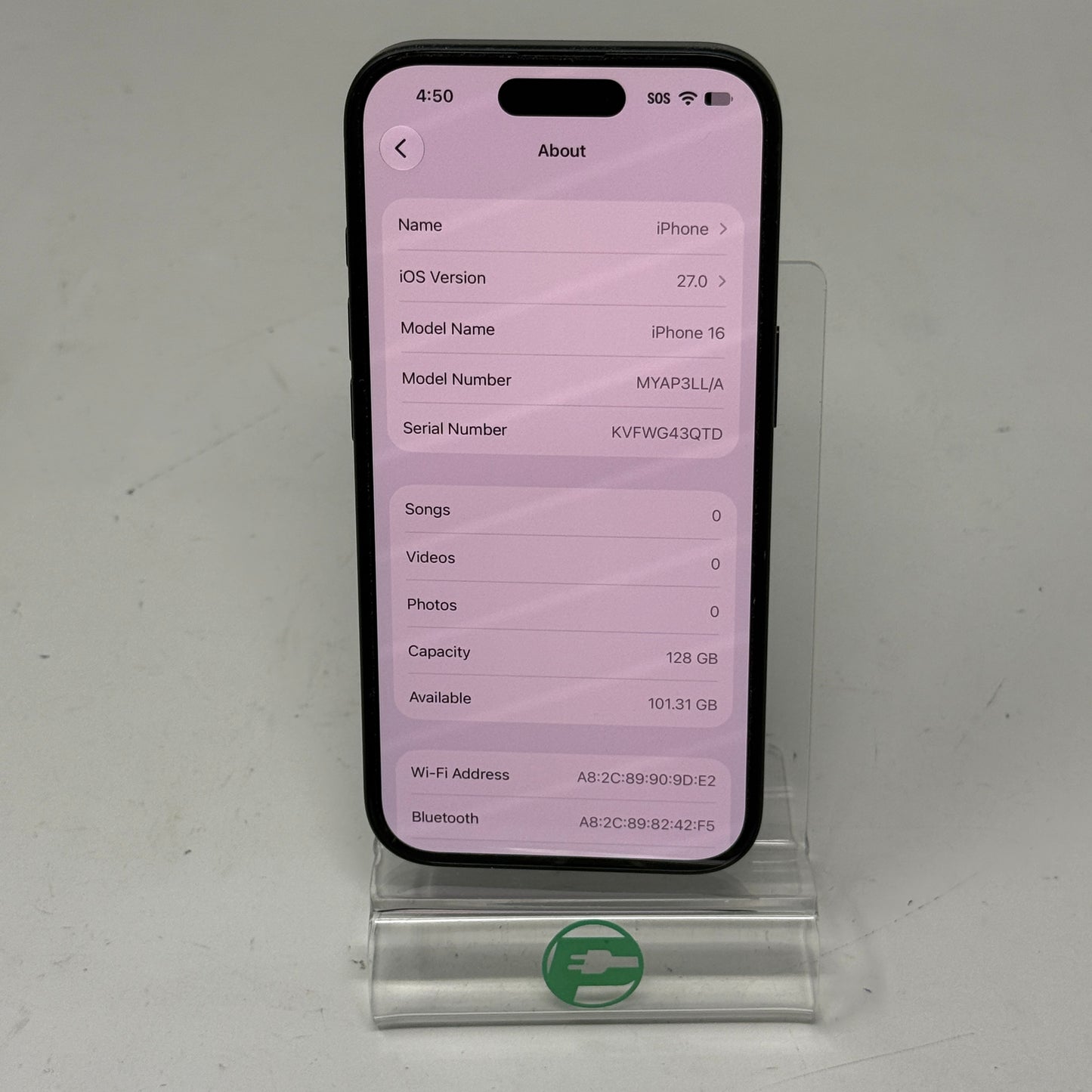 Factory Unlocked Apple iPhone 16 128GB Black MYAP3LL/A
