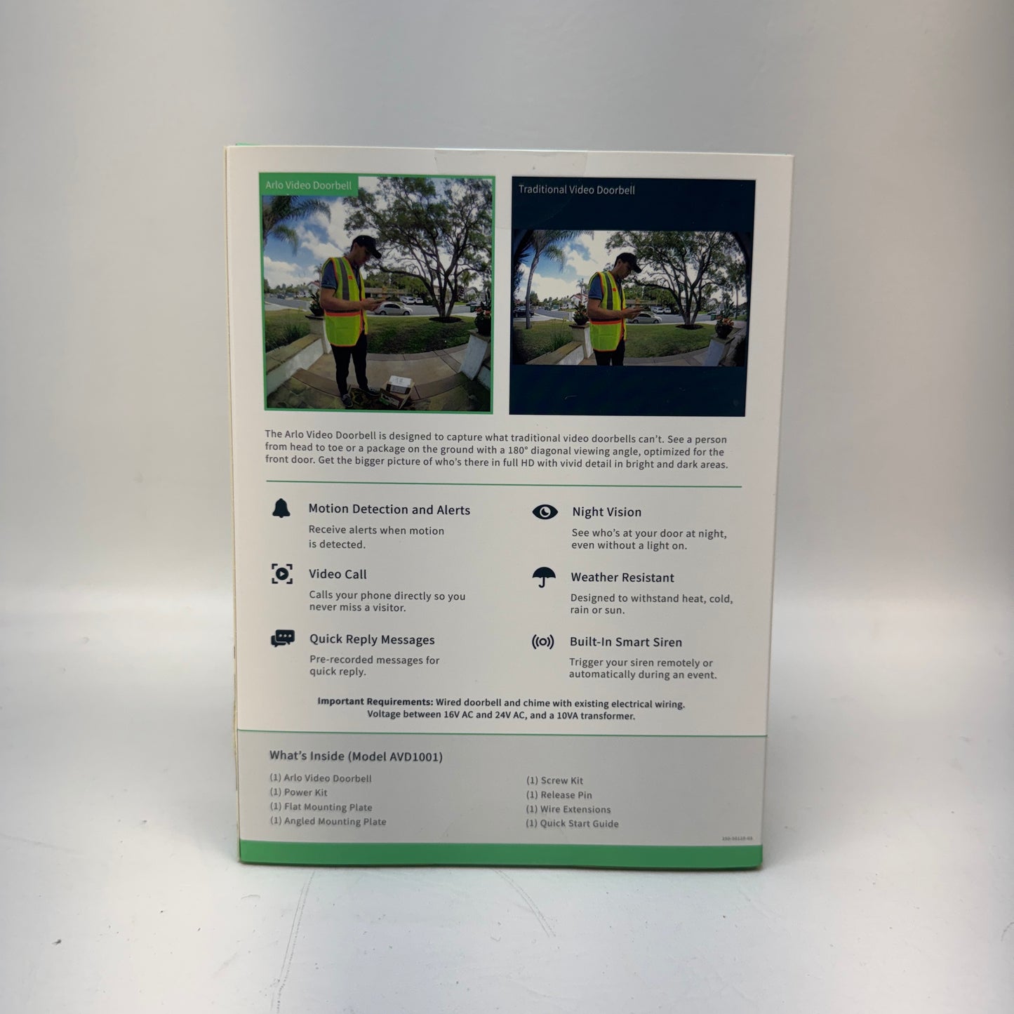 New Arlo Wired Video Doorbell HD Security Camera 2-Way Audio Wi-Fi AVD1001-100NAS