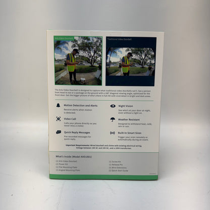 New Arlo Wired Video Doorbell HD Security Camera 2-Way Audio Wi-Fi AVD1001-100NAS