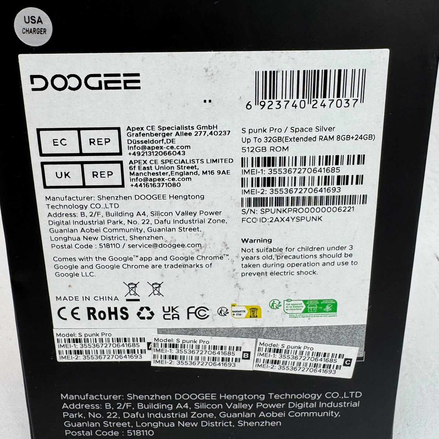 GSM Unlocked Doogee S Punk Pro 8+12/512GB 10800 MAh 14 Space Sliver