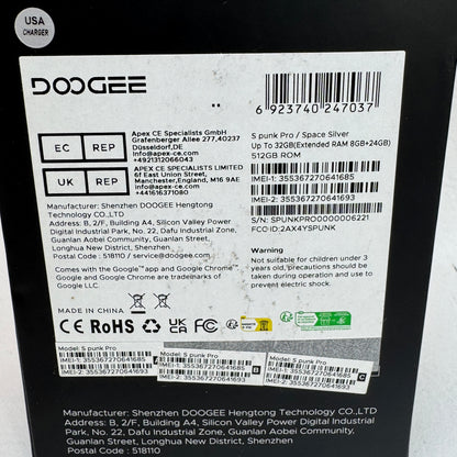 GSM Unlocked Doogee S Punk Pro 8+12/512GB 10800 MAh 14 Space Sliver