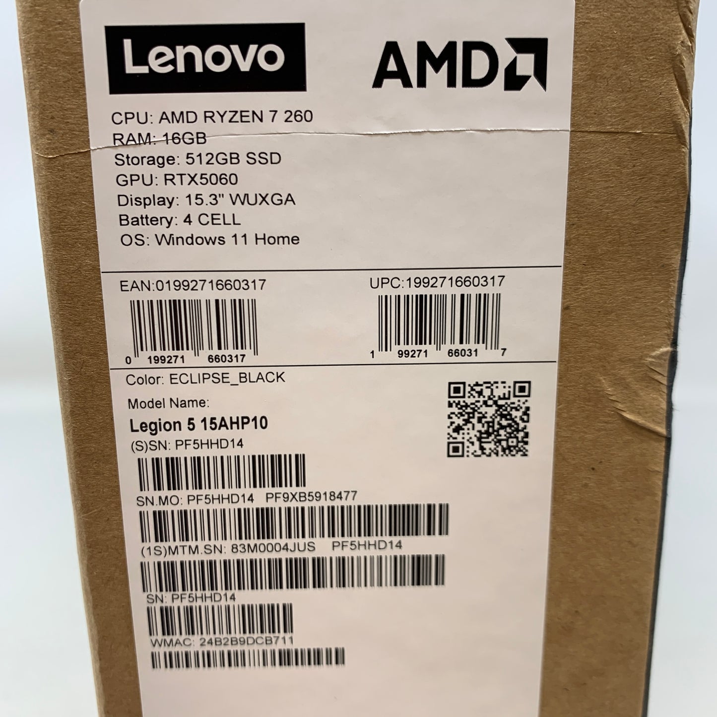 Lenovo Legion 15AHP10 15.6" Ryzen 7 260 3.8GHz 16GB RAM 512GB SSD GeForce RTX 