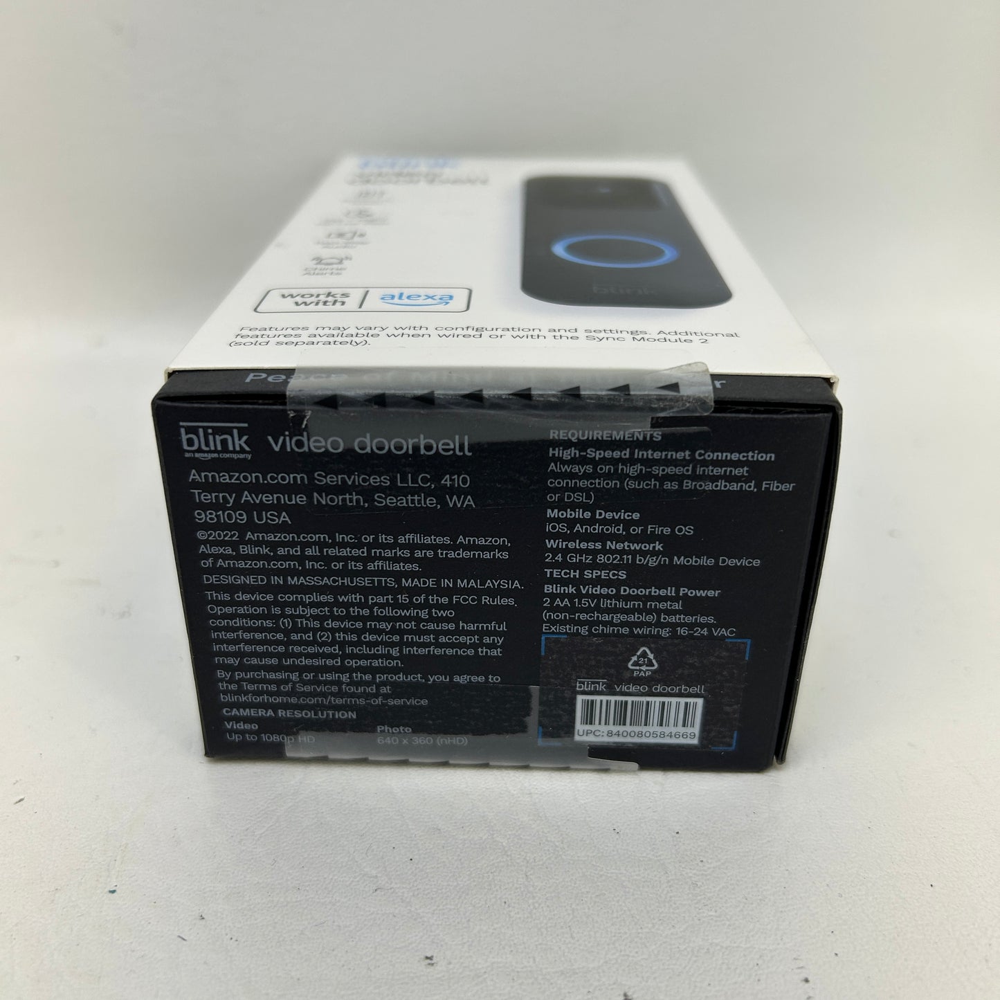 New Blink Video Doorbell 1080p HD Two-Way Audio Alexa B08SG2MS3V Black