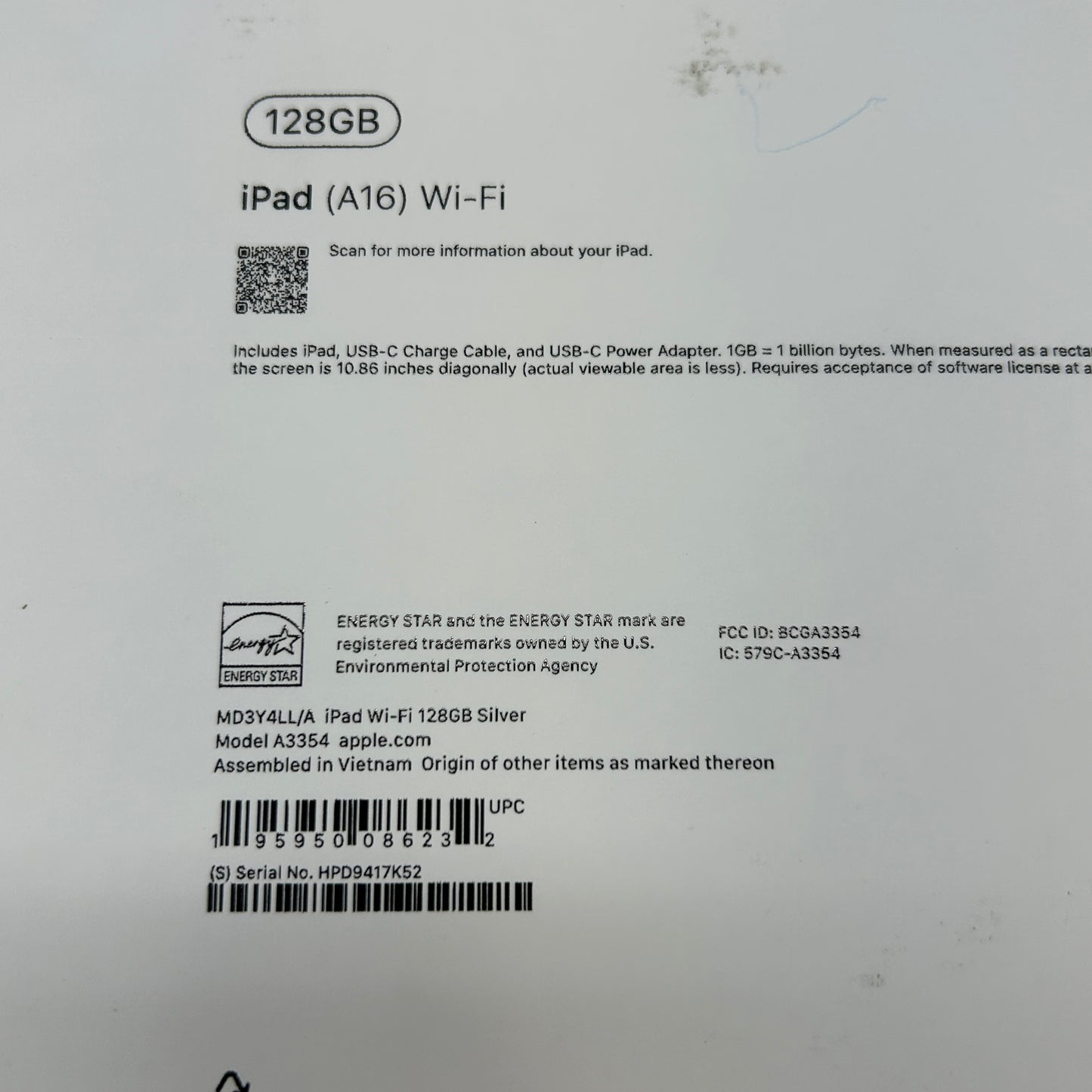WiFi Only Apple iPad 11" (A16) 128GB Silver MD3Y4LL/A