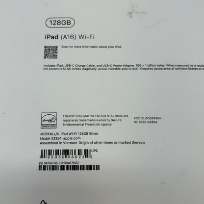 WiFi Only Apple iPad 11" (A16) 128GB Silver MD3Y4LL/A
