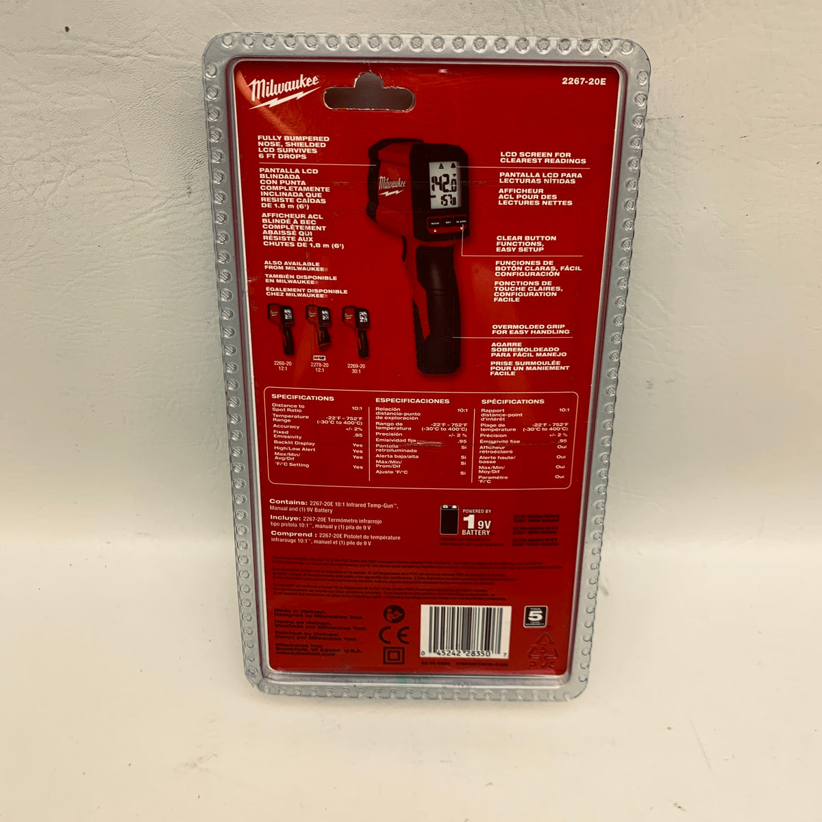 New Milwaukee 2267-20E 10:1 Infrared Temp-Gun Thermometer 9V Battery 