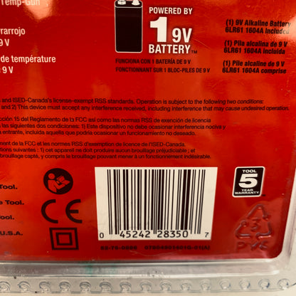New Milwaukee 2267-20E 10:1 Infrared Temp-Gun Thermometer 9V Battery 
