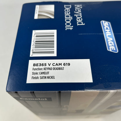 New Schlage BE365 V CAM 619 Keypad Deadbolt Camelot Satin Nickel Electronic Lock