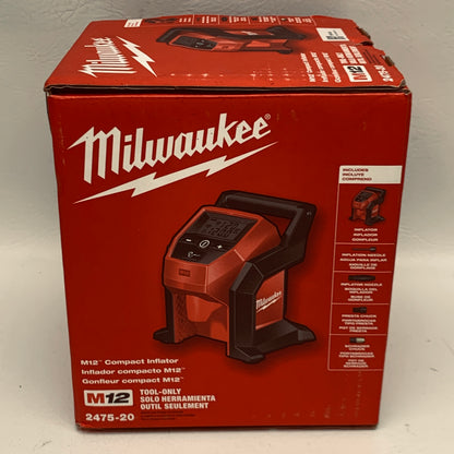 Milwaukee M12 Compact Inflator 2475-20 12V Cordless Tire Inflator Tool