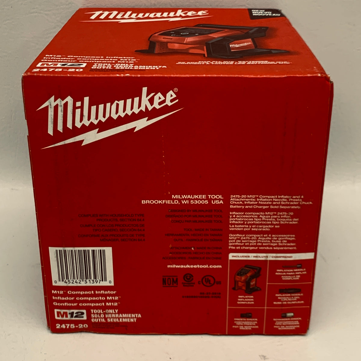 Milwaukee M12 Compact Inflator 2475-20 12V Cordless Tire Inflator Tool