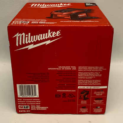 Milwaukee M12 Compact Inflator 2475-20 12V Cordless Tire Inflator Tool