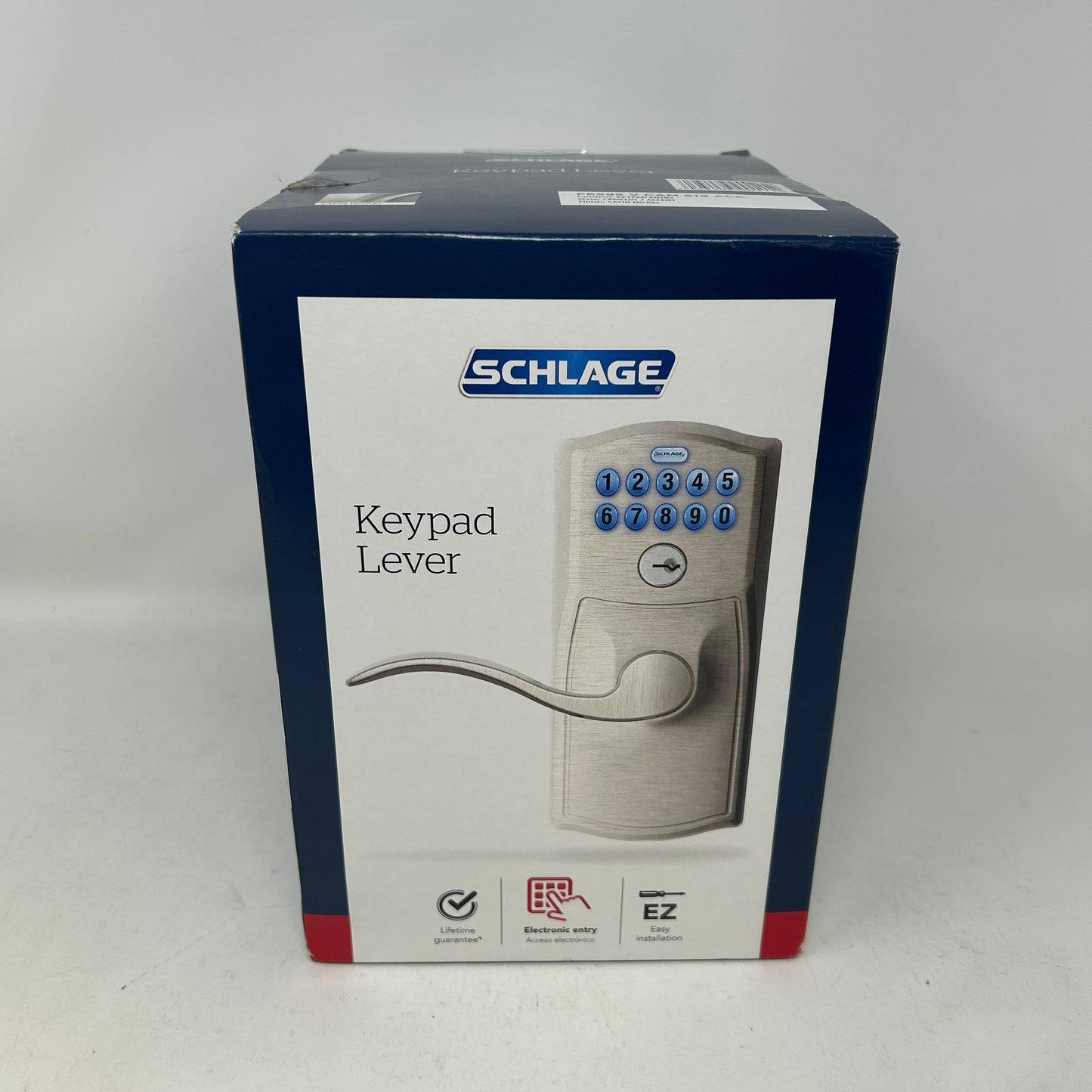 New Schlage FE595 V CAM 619 ACC Keypad Entry Lever Camelot Satin Nickel Accent