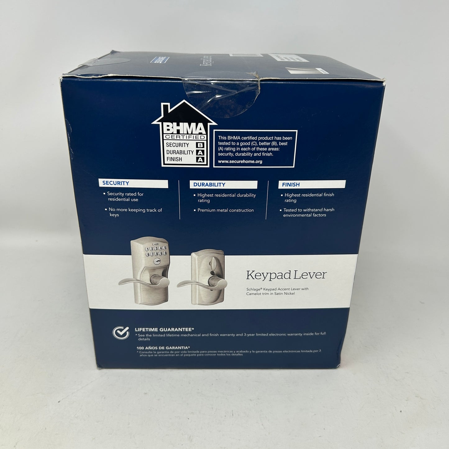 New Schlage FE595 V CAM 619 ACC Keypad Entry Lever Camelot Satin Nickel Accent