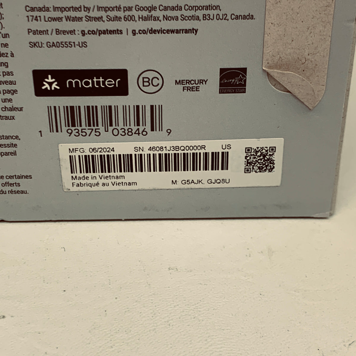 New Google Nest Learning Sensor Smart Thermostat GA05551-US