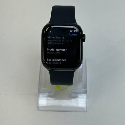 Unlocked Apple Watch Series 11 42MM Jet Black Stainless Steel Black Sport Band MF834LW/A