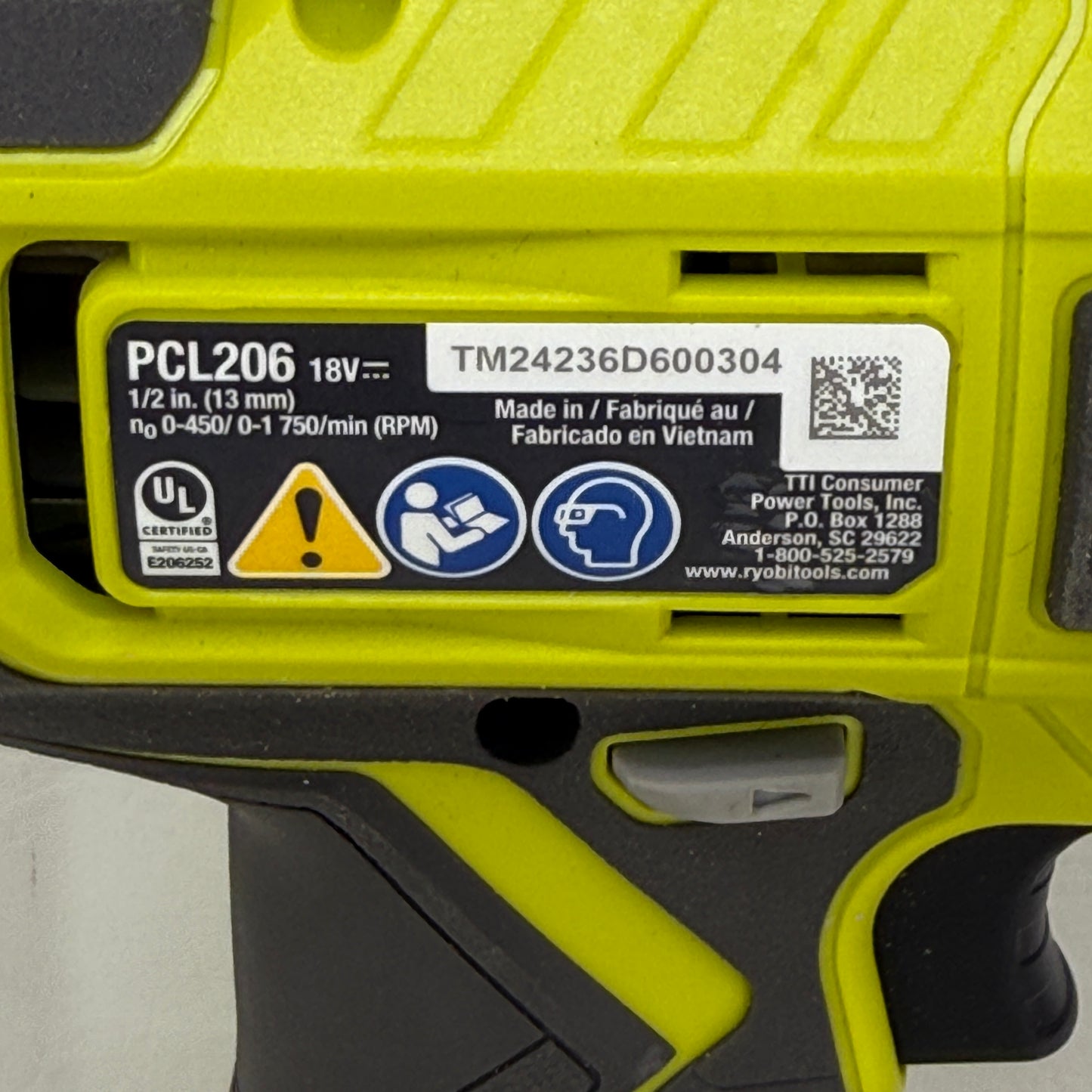 Ryobi 18V Cordless Drill Driver 1/2 Inch 1.5 Ah Battery PCL206