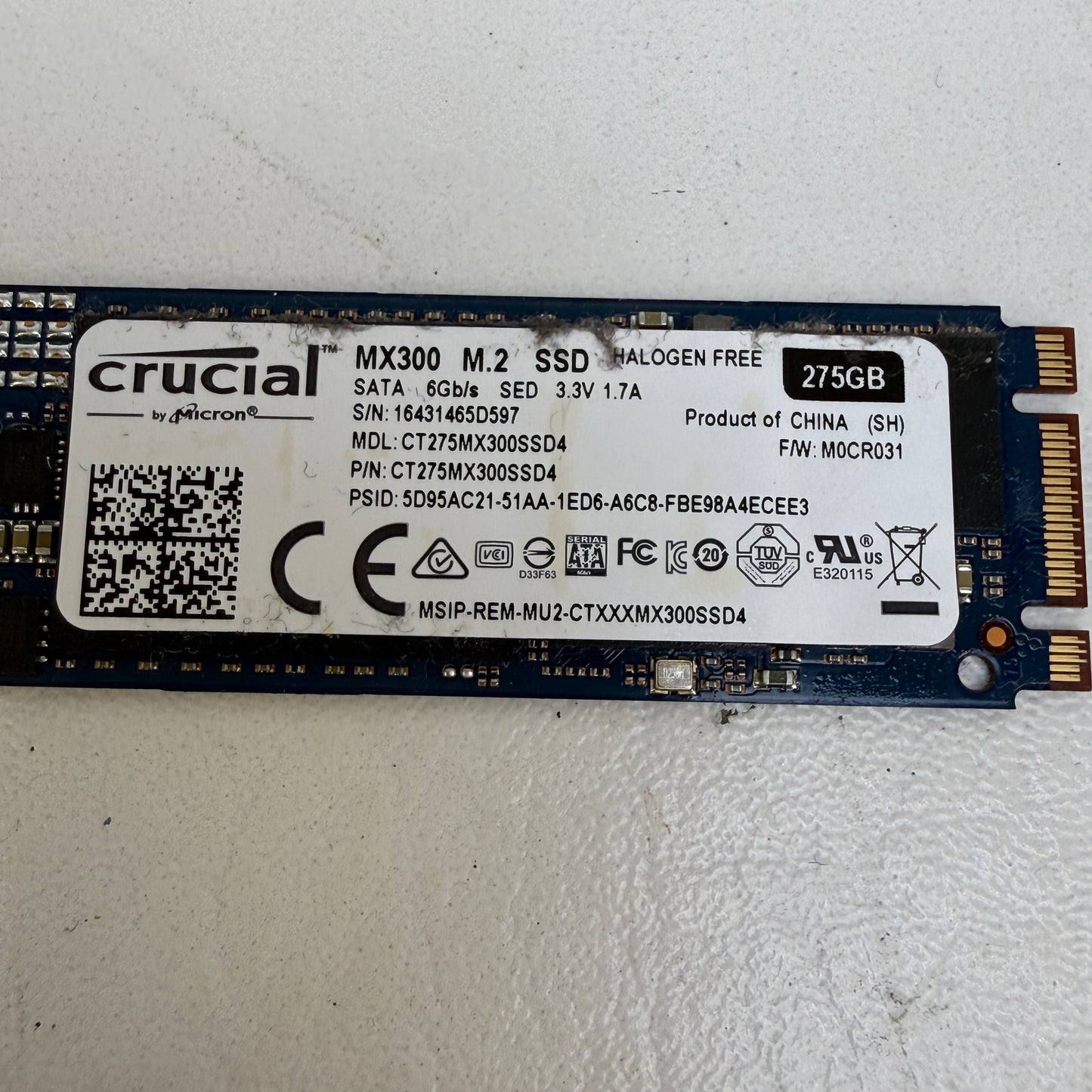 Crucial Micron 2280mm MX300 275GB SATA III 6Gbps SSD CT275MX300SSD4