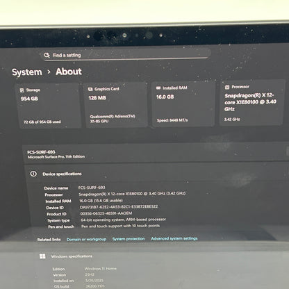 Microsoft Surface Pro 11 2076 13" Snapdragon X Elite 3.4GHz 16GB RAM 1TB SSD