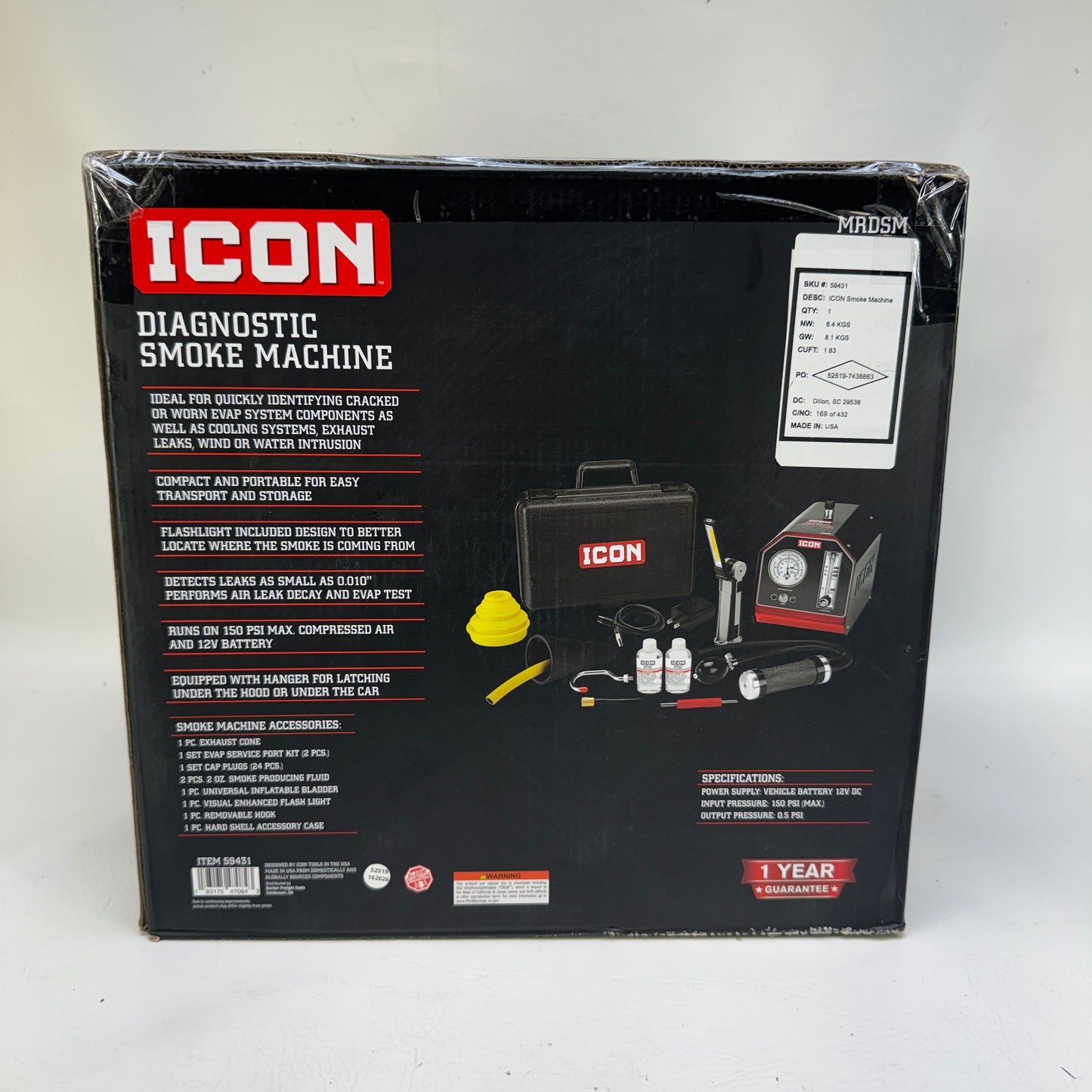 New ICON 59431 12V Diagnostic Smoke Machine