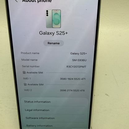 Samsung Galaxy S25 Plus 12GB RAM 256GB SM-S936U Mint