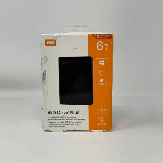 New Western Digital WD 2.5" WD Drive Plus 6TB USB 3.2 HDD WDBLPW0060BBK-WEWM