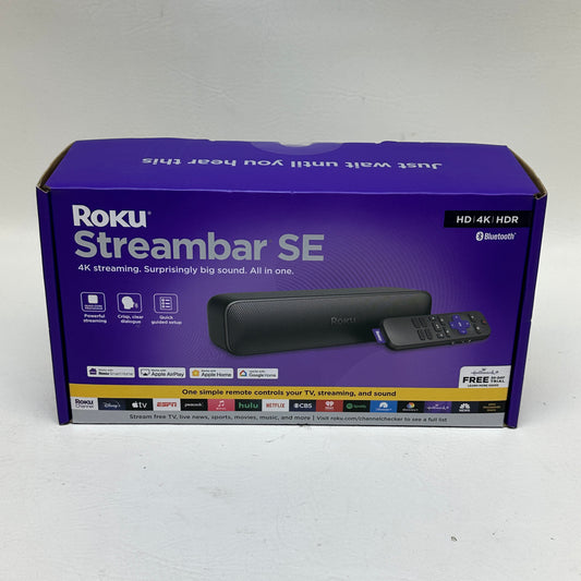 New Roku Streambar SE Soundbar & Streaming Media Player 9104RW Black