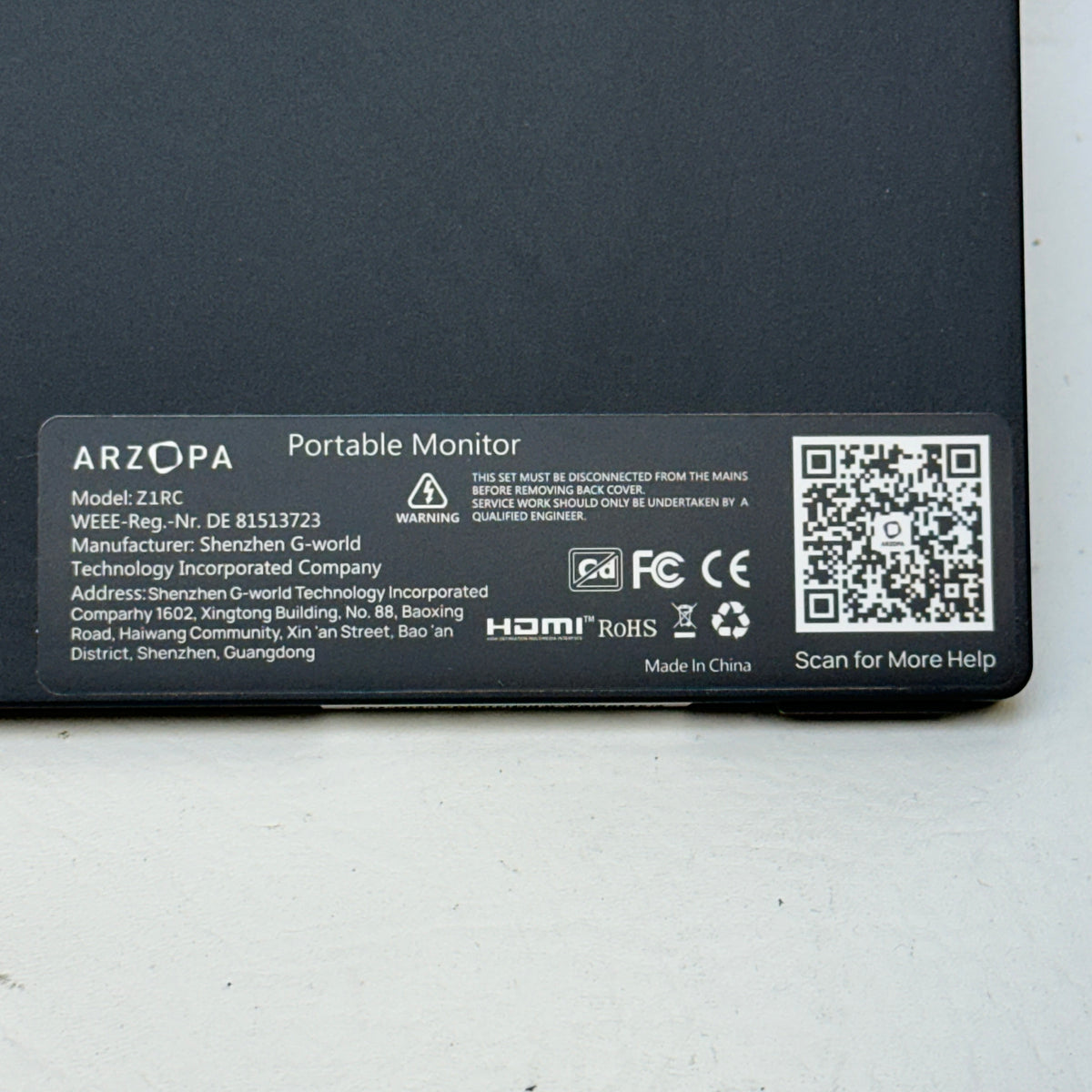 Arzopa Z1RC 16" Portable Monitor IPS LCD 2560x1600 60Hz Mini HDMI USB-C